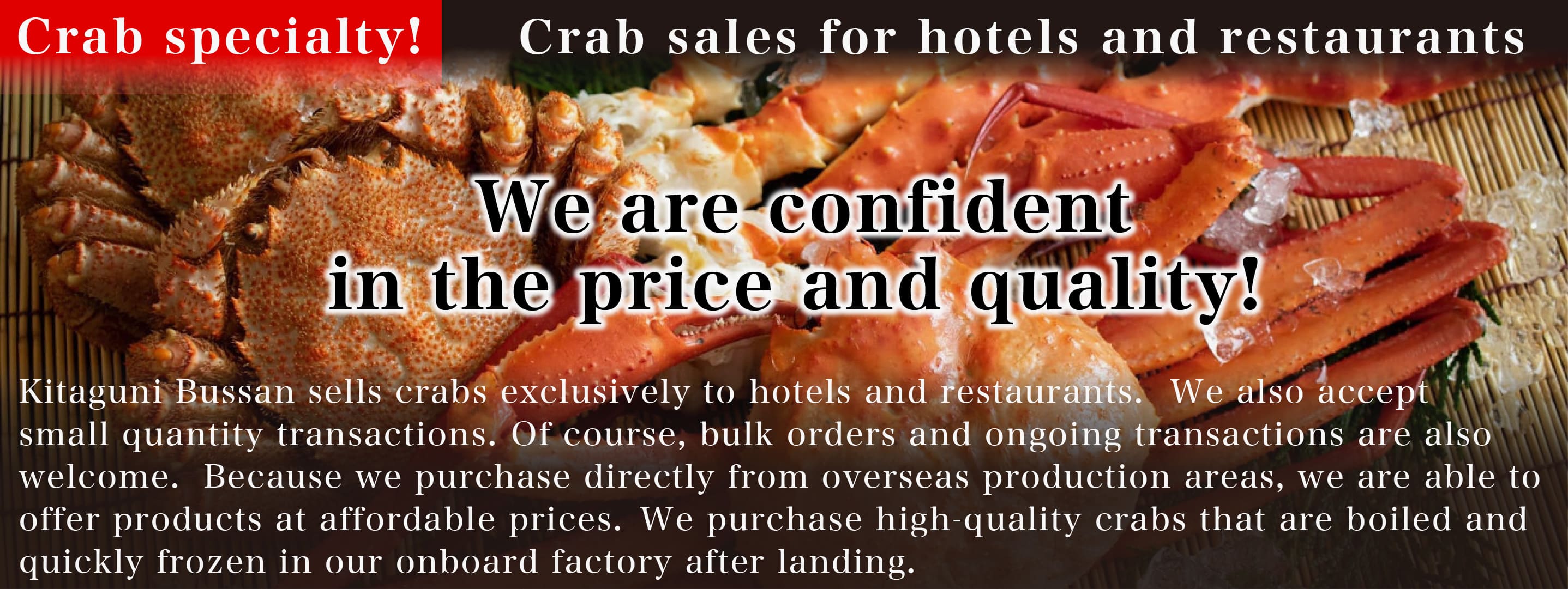 Crab sales for hotels and restaurants